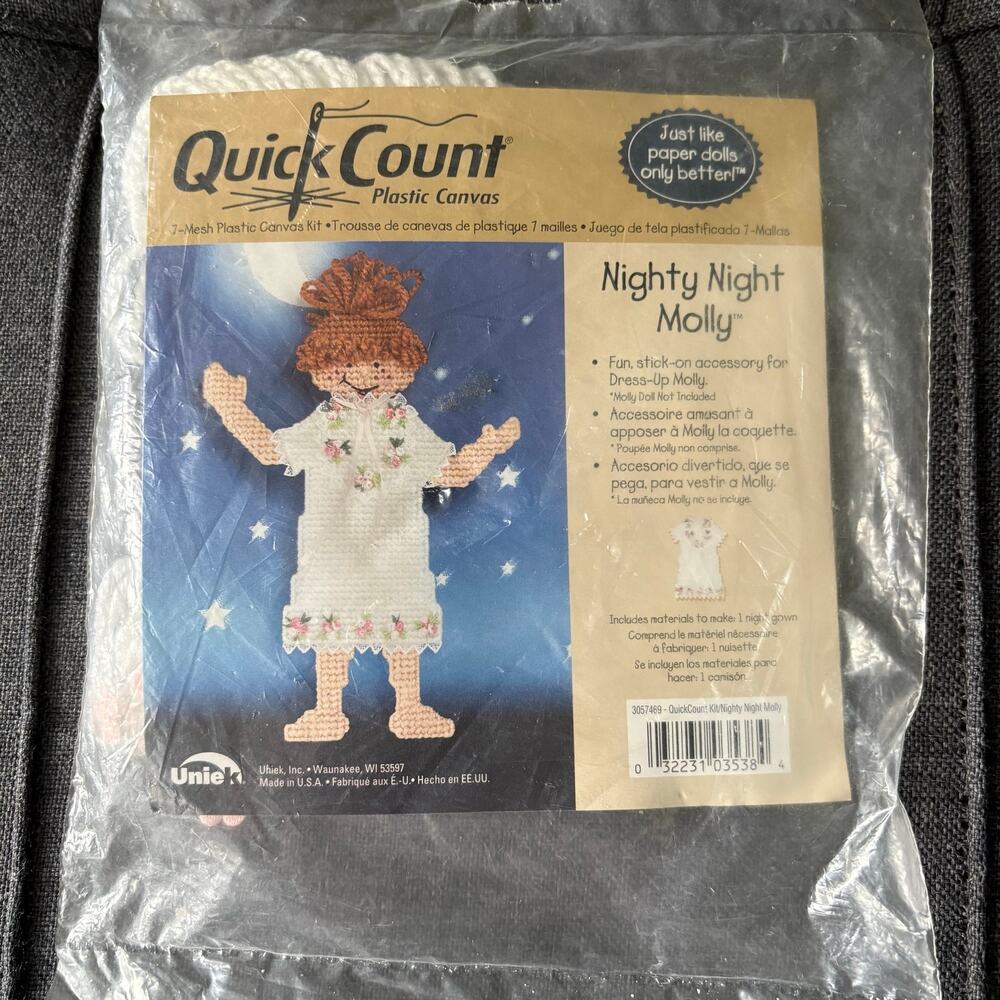 Nighty Night Dress-Up Molly Vintage Needlepoint Doll Kit by Quick Count - 1990s